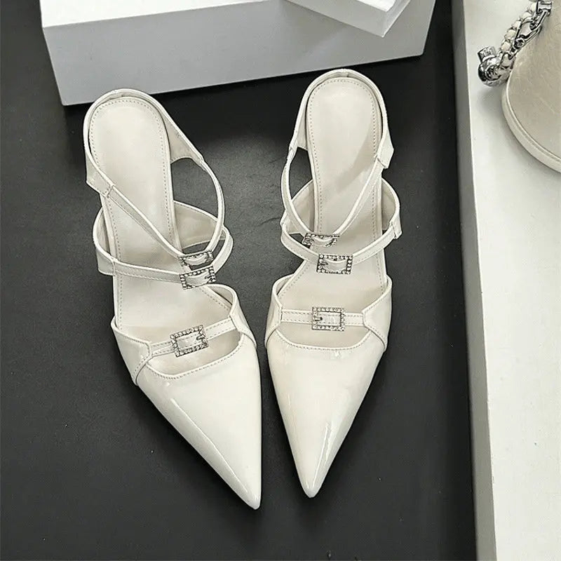 Sparkle Rhinestone Patent Leather Sandal With Thin Strap