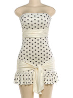 White Polka Dot Strapless Backless Tassel Bodycon Mini Dress