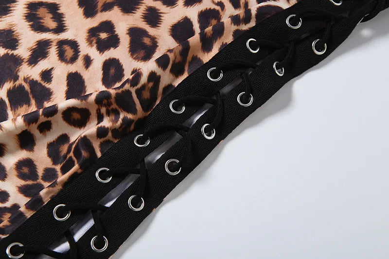 Leopard Print Off-Shoulder Backless Patchwork Dress For Women