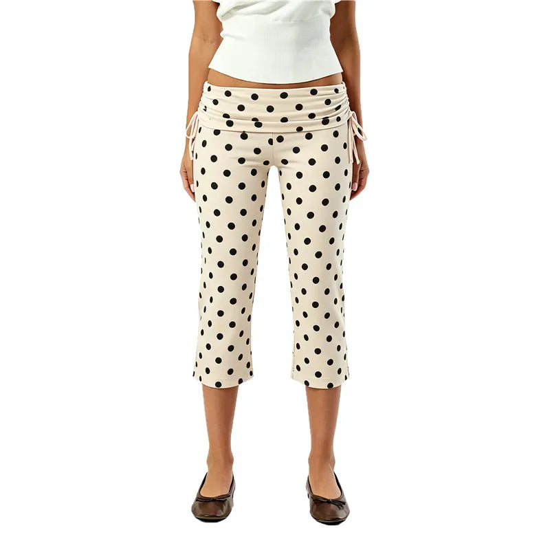 High-Waist Capri Pants With Fold-Over Waist Adjustable Drawstring Tie Detail