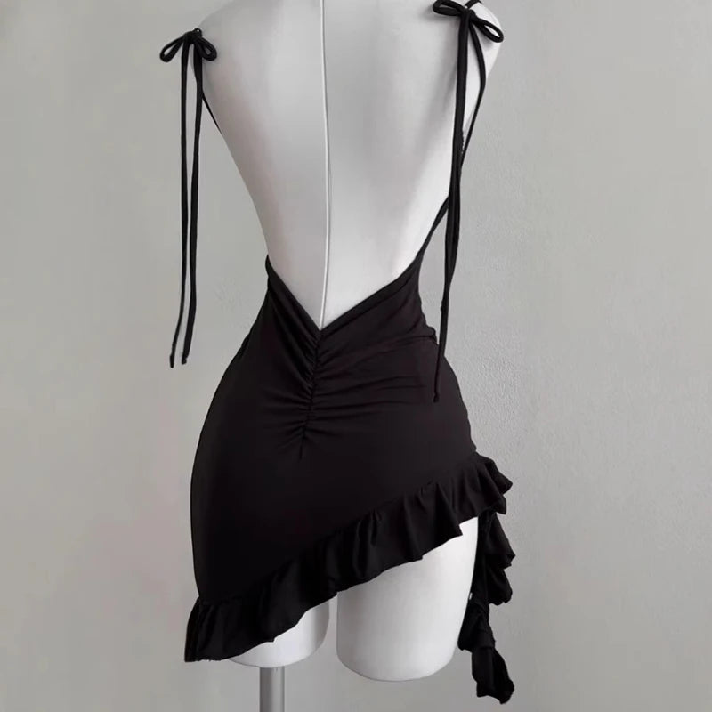Sexy Sleelveless Backless Mini Ruffle Dress