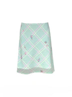 Sweet Vintage Elegant Floral Plaid Skirt In Green With Mesh Detail