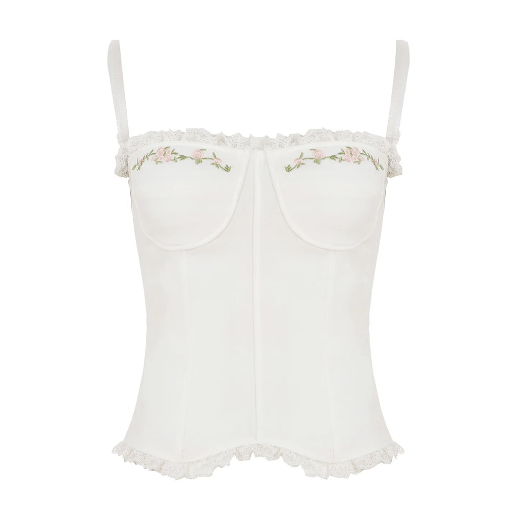French Embroidered Flower Halter Corset Sexy Slim Top