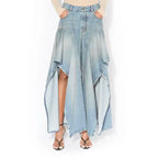 Dreamy Denim Flare Pants With Irregular Ruffles For Women High Waist Loose Fit Boho Vibe