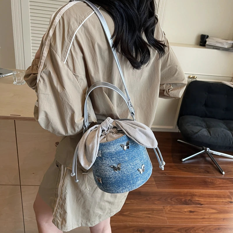 Sweet Butterfly Denim Mini Crossbody Bag