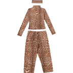 Leopard Print Mock Neck Tracksuit With Slim Capri Pants