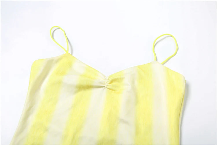 Striped Spaghetti Strap Dress With Pleated Backless Mini Bodycon