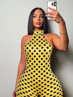 Backless Halter Off Shoulder Playsuit With Skinny Stretch Wrap Romper