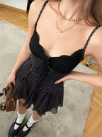 Black Lace See-Through Mini Lace-Up Contrast High Waist Backless Slim Dress