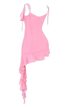 French Vintage Flounce Strap Dress with Irregular Bottom Hem Ribbon