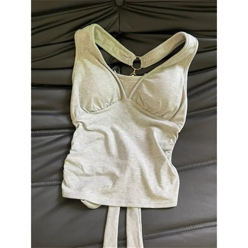 Y2K Halter Neck Backless Crop Tank Top