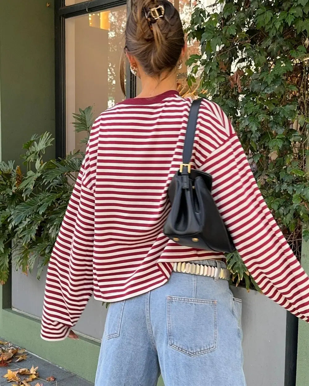 Stripe Patchwork Long Sleeve Tee for Casual Streetwear and Everyday