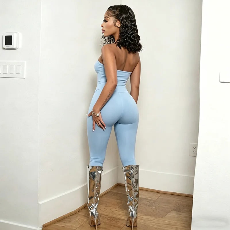 Urban Halter Crop Top And High Waist Capri Set With Metal Ring Detail Two-piece
