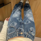 Kawaii Cartoon Print High Waist Wide Leg Jeans