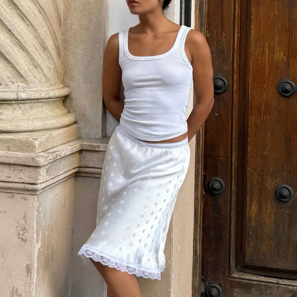 Patchwork Lace Print Polka Dot Women High Waist A-line Mini Skirt