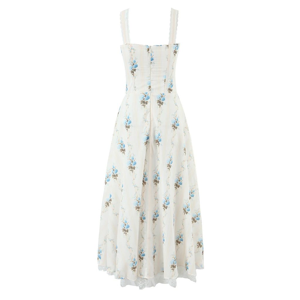 Romantic Apricot Floral Print Bow Ruched Midi Dress With Lace Lining For Women And Elegant Silhouette