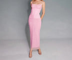 Elegant Maxi Spaghetti Strap Party Dress With Netting Waist-Hugging Fit