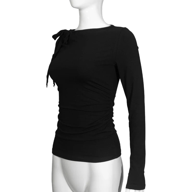 Long Sleeve Belted Top With Gathered Design