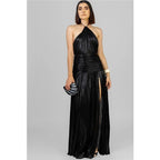 Off Shoulder Corset Halter Evening Gown With Slit