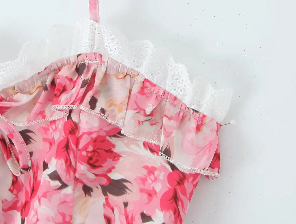 Boho Floral Print 2 Pieces Skirts Set Holiday Summer Women Sexy Backless Halter Top + Mini Skirt