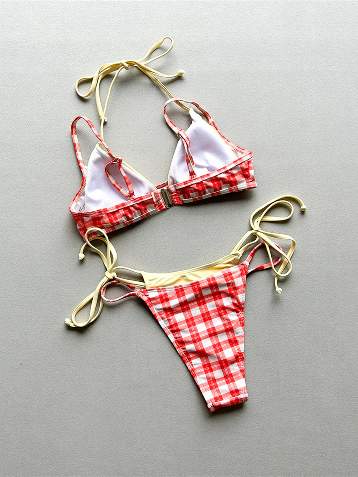 Halter Bikini Set in Plaid and Polka Dots