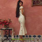 Ladies Off-Shoulder Mermaid Evening Dress With Floral Cutouts