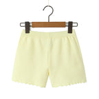 Vintage Two-piece Knit Cardigan And Elastic Waist Shorts Set