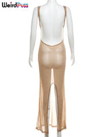 See Through Glitter Backless Dress l