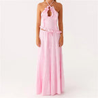 Two- piece Set With Ruched Maxi Skirt and Spaghetti Strap Halter Crop Top