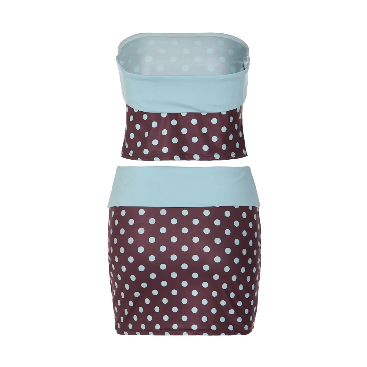 Polka Dot Strapless Vest Top And Color Block Two Piece Set For High Waist Summer Chic Bodycon Skirt Outfit