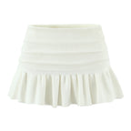 Y2K Women Roll Down Rib Knitted Hem Ruched Pleated Mini Skirt Elastic Waist Hips A-line Skirt