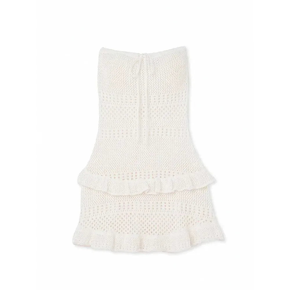 Sexy Women Knit Beach Dress Hollow Out Sleeveless Bikini Cover-Ups Mini Dress