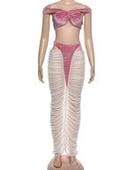 Velvet Two-piece Set Hollow Tank Top And Ruched Skirt Coquette Vibe