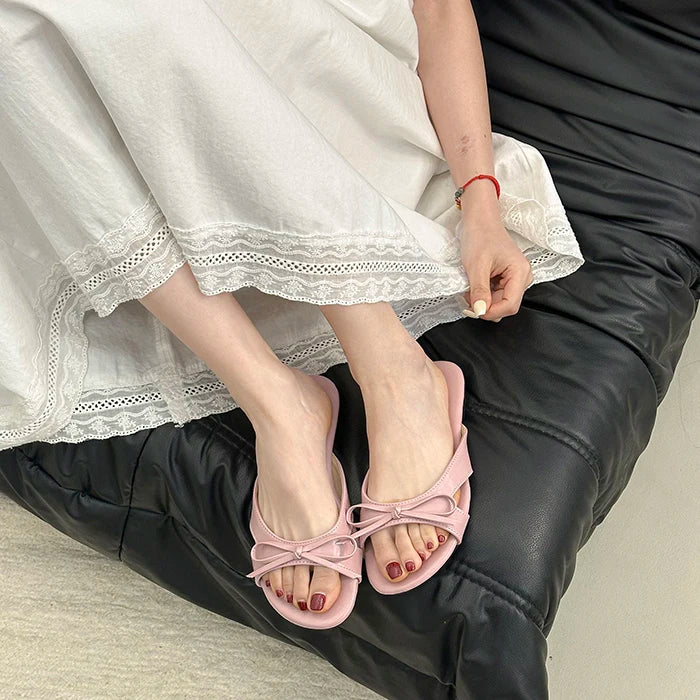 Butterfly Knot Open Toe Slides For Women Non Slip Flats