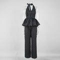 Dot Print Halter Top Set With Wide Leg Pants
