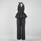 Dot Print Halter Top Set With Wide Leg Pants