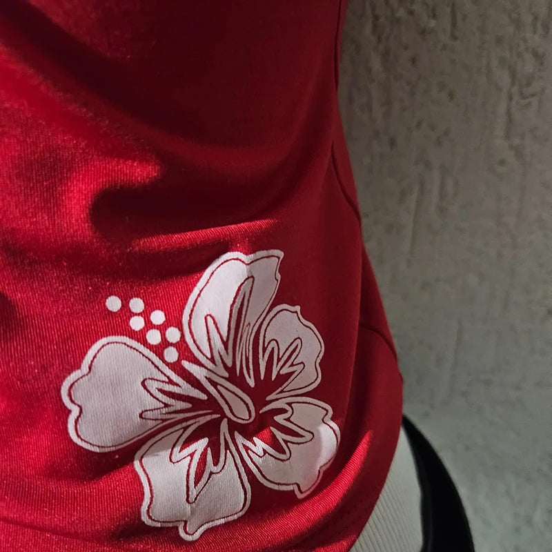 Harajuku Floral Halter Top With Backless Sleeveless V Neck Tank
