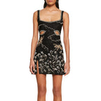 Beaded Navy And Gold Mini Evening Dress With Hand Embroidered Details And Thin Straps