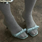 Ribbon Knot One Strap Sandals For Women Open Toe Square Front Casual Slides With Lace Sole