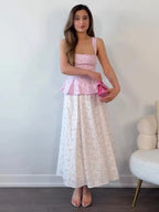 Women's Striped Printed Waist Cinching Ruffle Spaghetti Strap Sleeveless Backless Corset