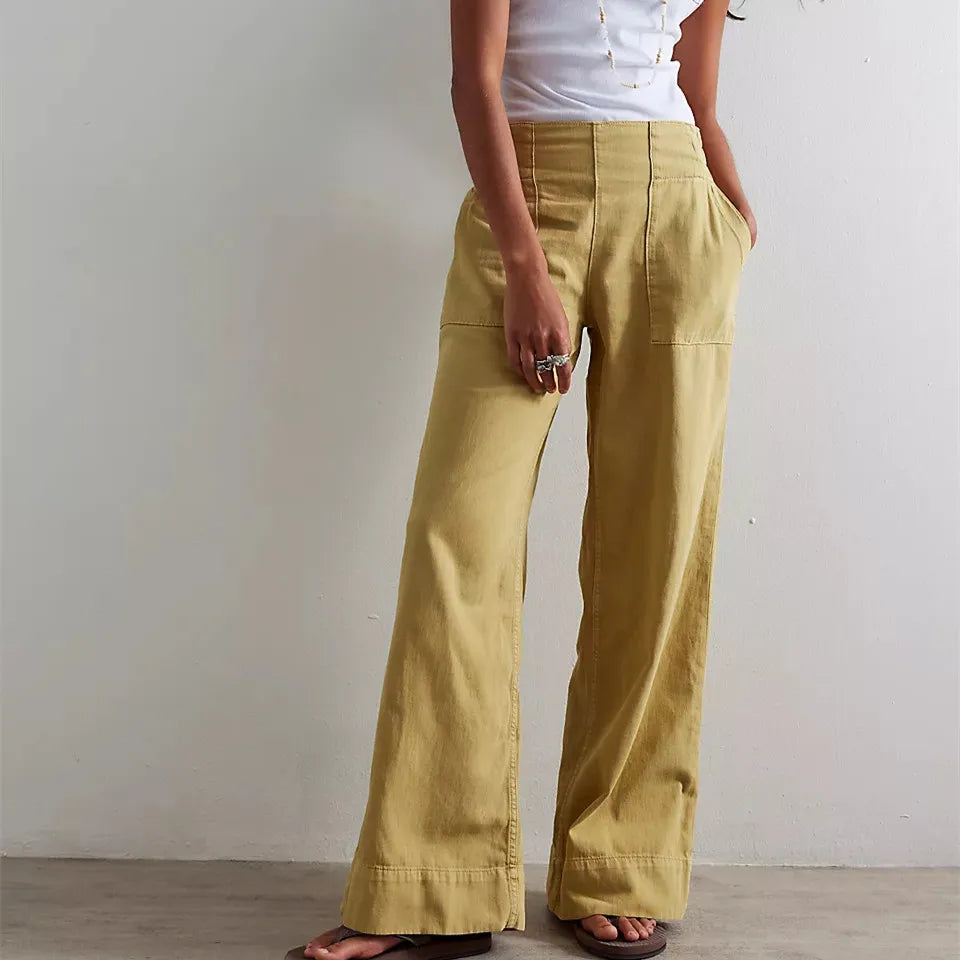 Denim Pull-On Jeans With High Waist Baggy Straight Leg Stretchy Full Length Trousers Nineties Inspired Streetwear