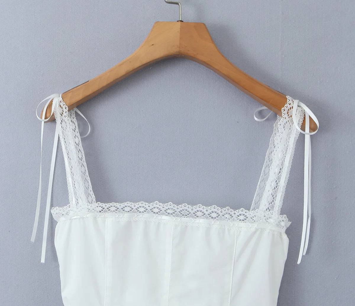 White Lace Trim Crop Top With Ribbon Bow Collar