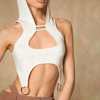 Y2K White Hooded Hollow Out Crop Tank Top