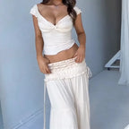Ruffle 2 Piece Set Women Outfit Crop Top And Skirt Sets