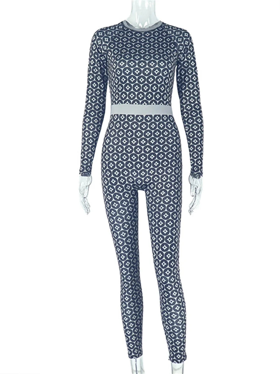 Bold Print Jumpsuit With Color Blocking Patchwork Zip Front