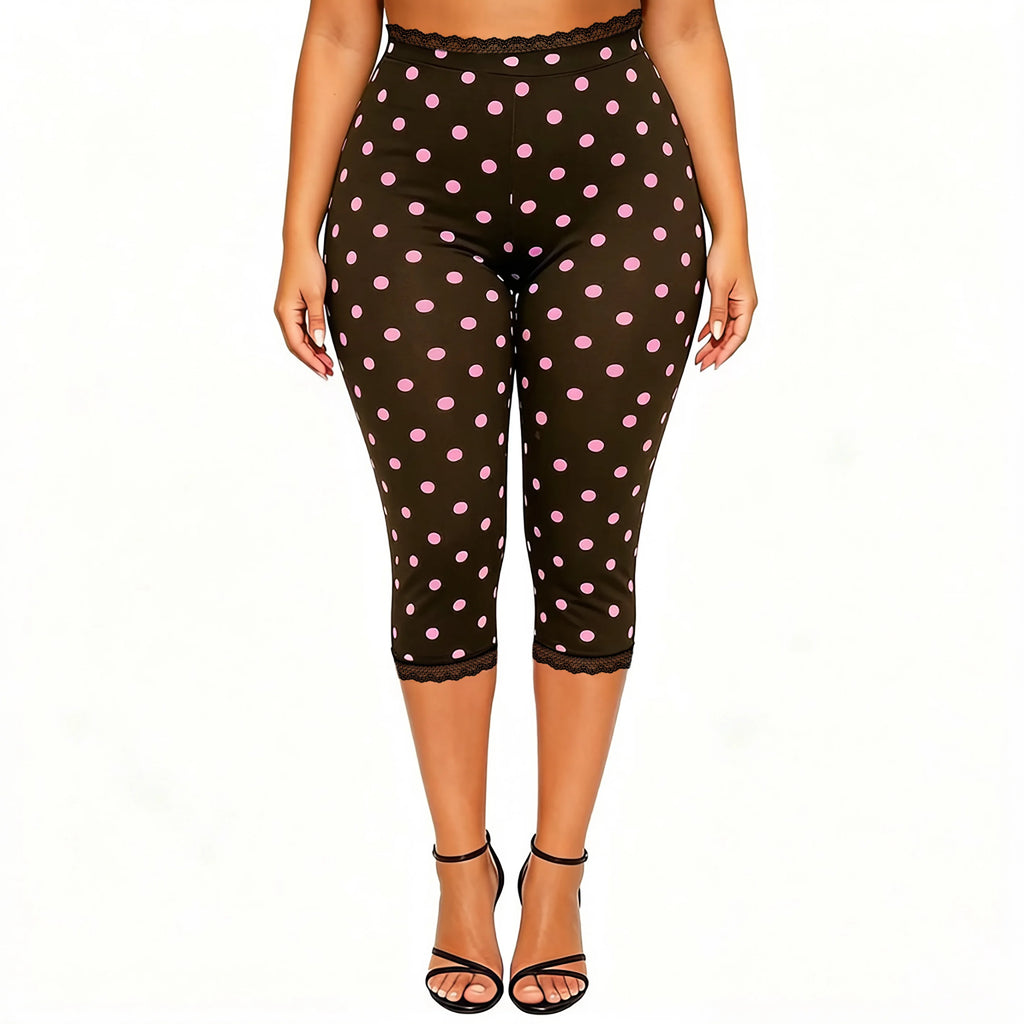 Retro Lace Trim Capri Pants With Elastic Waist