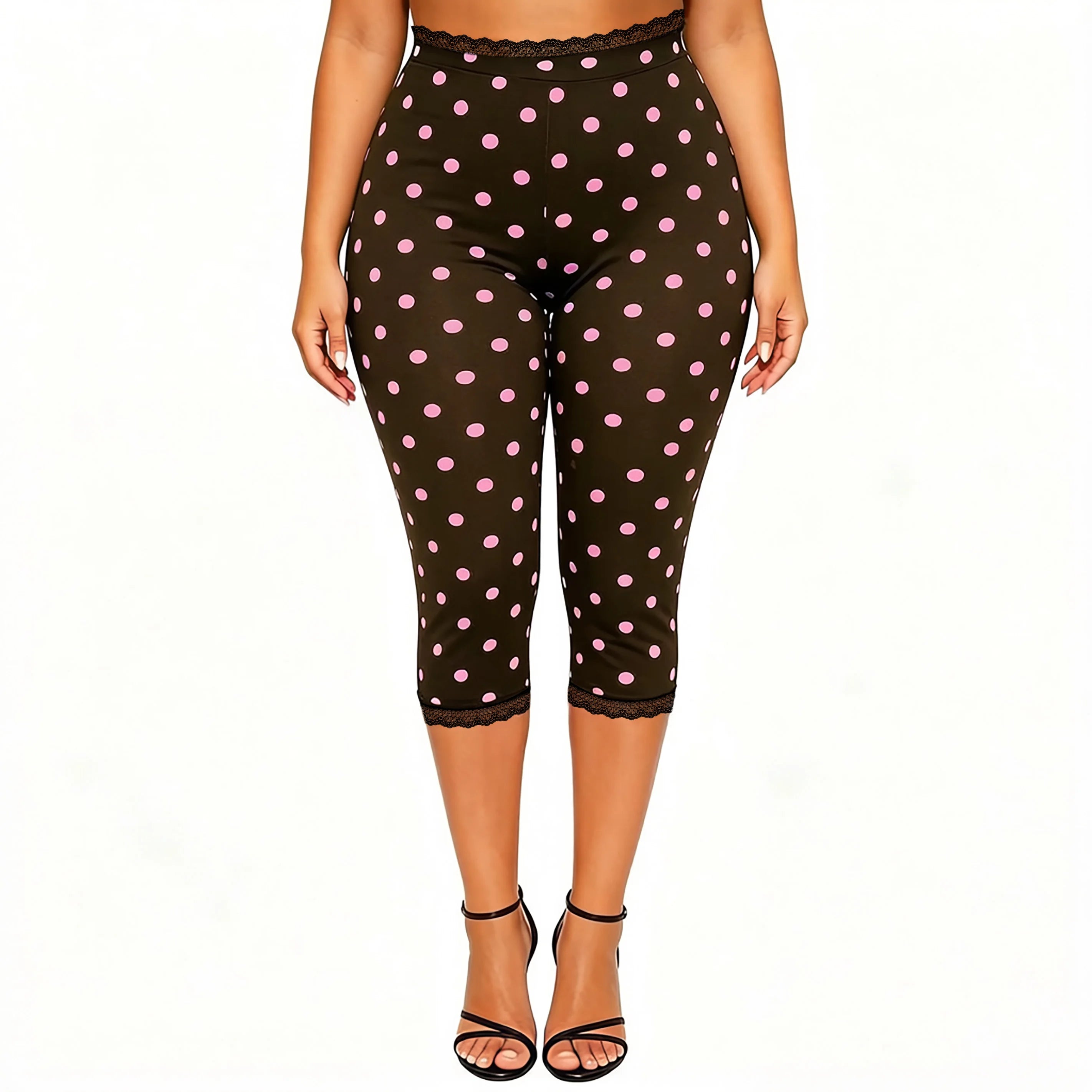 Retro Lace Trim Capri Pants With Elastic Waist