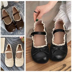 Lolita Inspired Mary Jane Flats With Bow Lace Pu Leather Soft Sole Slip On