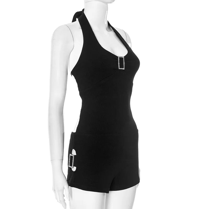 Sleek Hollow Out Halter Jumpsuit Short Romper