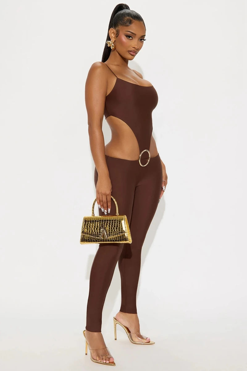 Cut Out Backless Stretchy Jumpsuit For Women Curve Skimming Bodycon Ankle Length
